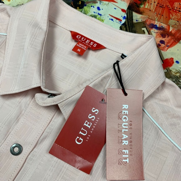 Guess Mens Short Sleeve SS Angelo pink New With Tags - Picture 2 of 8